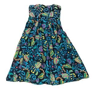 French Connection Floral Sequin Black/Blue/Yellow Strapless Dress